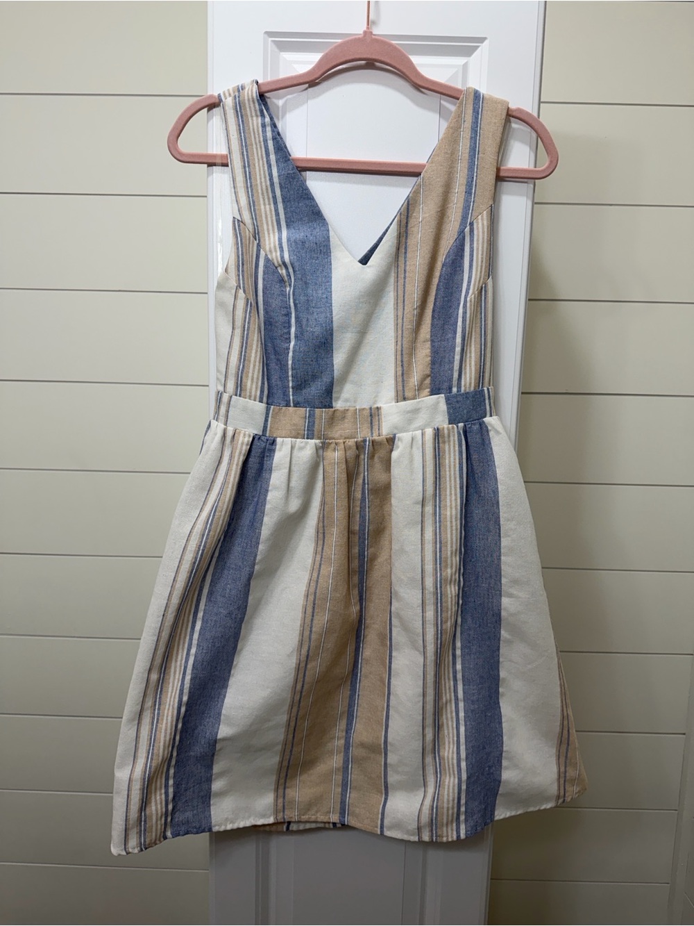 Altar'd State Blue and Cream Striped Mini Dress with Cross-Back - Picture 2 of 5